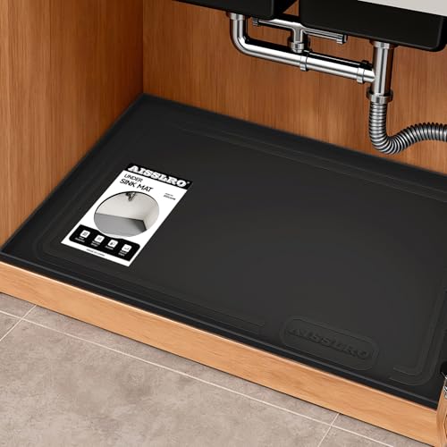 Under Sink Mat 31 X 22, Waterproof Silicone Cabinet Kitchen Liner, Black