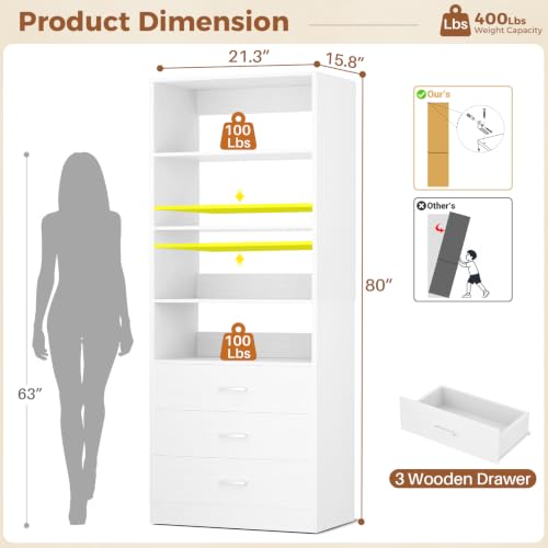Closet Drawers Organizer System, 1.77FT Wood Closet System with 3 Drawers, Modular Walk-in Closets Storage Unit, White1 - view 3