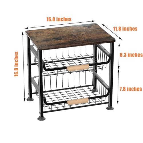 3-layer Kitchen Fruit Storage Basket Snack Rack, Countertop & Desktop Pull-out Metal Basket with Handle, Organizers - view 3
