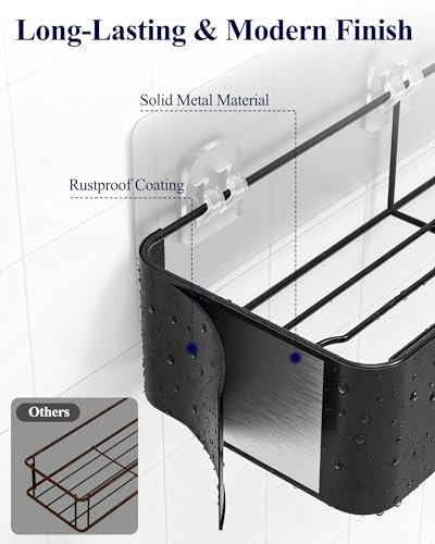 Large Shower Caddy - Adhesive 6-Pack Bathroom Shelves, Black - view 6
