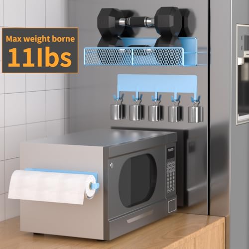 Magnetic Spice Rack for Refrigerator, 7 Pack Metal Magnetic Shelf Blue, Moveable Spice Organizer with Hook Rack, Paper Towel Holder, Kitchenware Holder, Strong Magnetic Storage Fridge Organizer - view 4