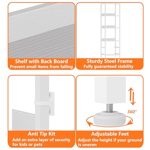 4-Tier Corner Shelf,White Narrow Bookshelf with 2 Storage Drawers - view 5