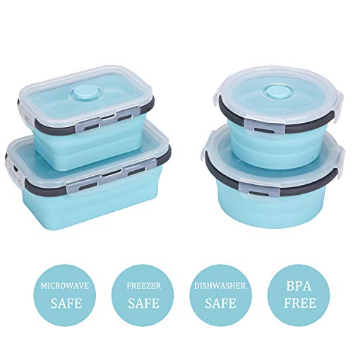 Collapsible Silicone Food Storage Containers with Airtight Lids, Set of 4 Stacking Container, Microwave and Freezer and Dishwasher Safe, with Vent Valve, BPA Free (350ml and 500ml) - view 2