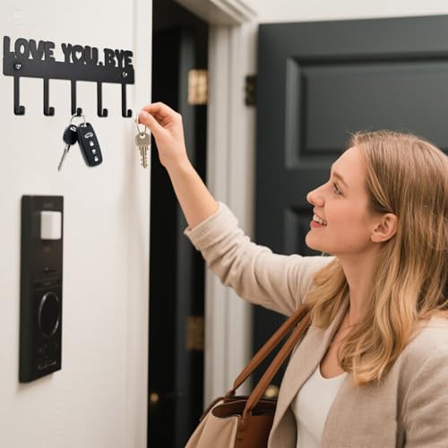 Key Holder Wall Mount, No Drill Adhesive, Black, 5 Hooks - view 6