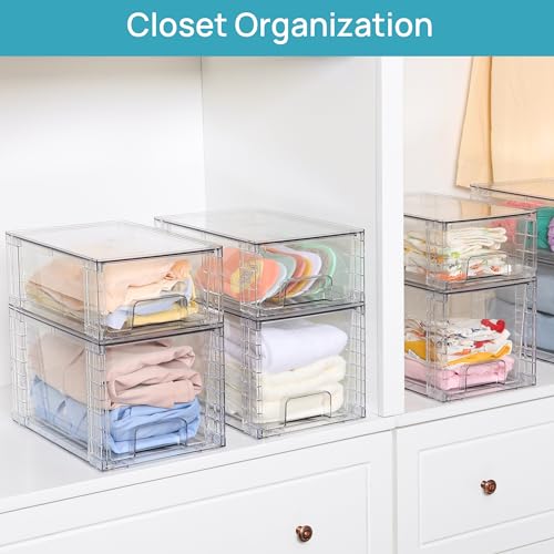 4 Pack Large Stackable Storage Drawers, Clear - view 4