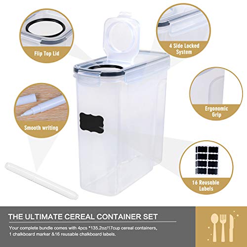 Cereal Containers Storage Set - 4 Piece Airtight Large Food Storage Containers(135.2oz), BPA Free Dispenser Plastic Cereal Storage Containers - view 2