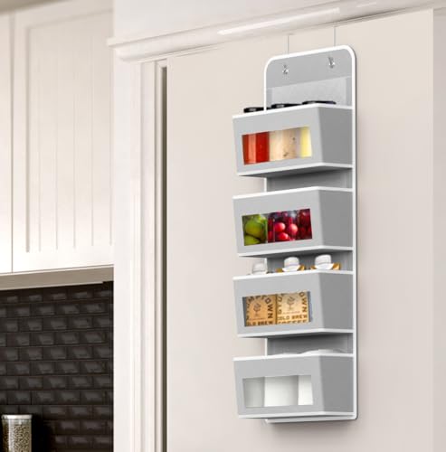 4 Clear Window Pocket Over Door Hanging Organizer, Gray - view 3
