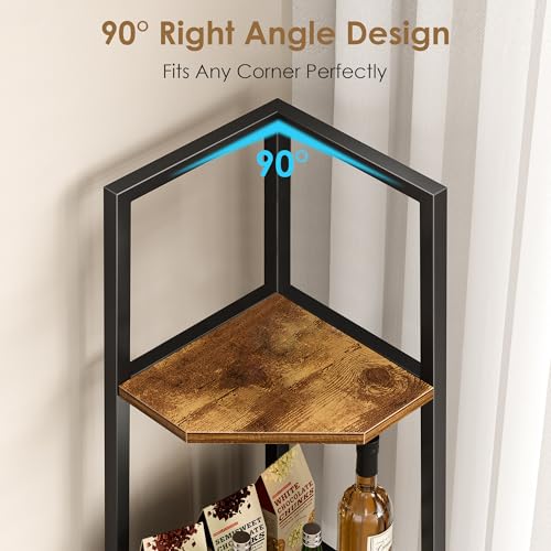 6 Tier Corner Shelf 69 Inch Industrial Bookshelf with Metal Frame, Multipurpose Tall Plant Stand with Opening Display Shelves for Living Room, Bedroom, Home Office, Small Space, Brown - view 4