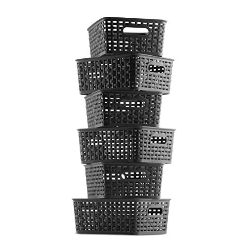 Set of 6 Plastic Storage Baskets - Small Pantry Organizer Basket Bins - Household Organizers with Cutout Handles for Kitchen Organization, Countertops, Cabinets, Bedrooms, and Bathrooms - view 5