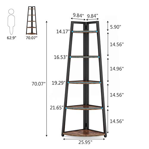 5 Tier Corner Bookshelf and Bookcase, 70 inch Tall Corner Shelves Standing Shelving Unit Indoor Plant Stand for Living Room, Kitchen, Home Office (Brown) - view 2