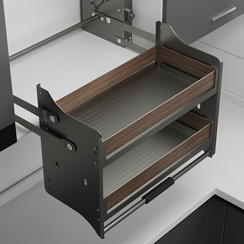 2-Tier Heavy-Duty Pull-Down Shelf Organizer for Kitchen & Bar, Space-Saving Cabinet System with 4-Bearing Support (41x26x53cm) - Efficient Storage Solution - view 2