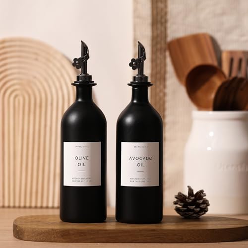 Olive Oil Dispenser for Kitchen, 16oz Glass Oil Bottles with Bamboo Tray - view 7