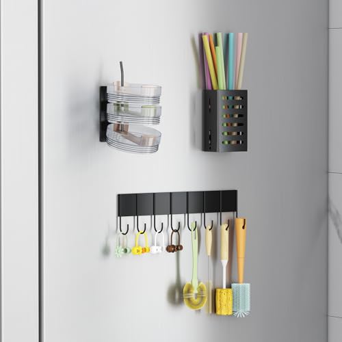 Magnetic Cup Holder for Fridge, Tumbler Organizer with 8-Hook Rack, Fits 20/30/40 oz Stanley Cups, Accessory Storage with Lid & Straw Holder, Water Bottle Organizer for Kitchen Refrigerator - view 4
