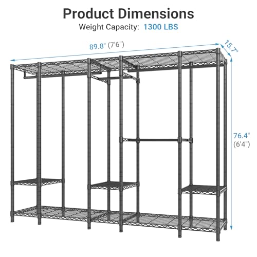 V50 Extra Large Closet System, Heavy Duty Clothes Rack, Black - view 6