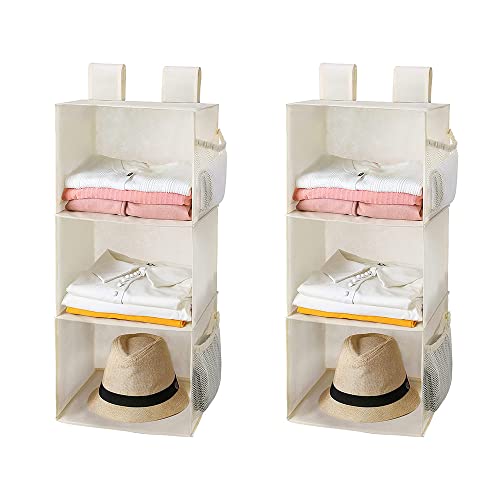 2 Pack 3 Shelf Hanging Closet Organizer with 2 Velcro, Beige