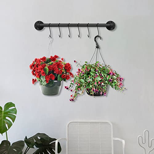 21 inch Pot Pan Bar Rack Wall Mounted Set of 2 with 16 Hooks Industrial Pipe Pot Hanger Rustic Iron Pan Hanging Rail Pipe Towel Holder Kitchen Utensil Organizer Black - view 6