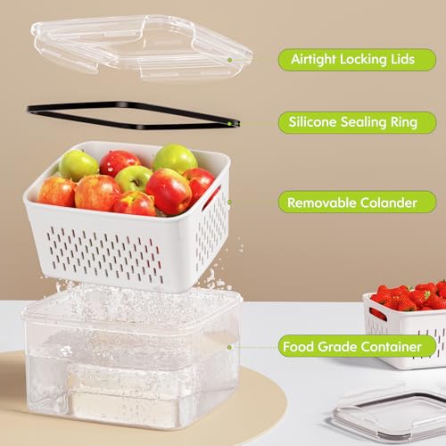 8 Pack Fruit Storage Containers for Fridge, Produce Containers for Fridge with Colander, Leakproof Fridge Organizers and Storage for Berry Vegetable Salad Lettuce Meat Food - view 6