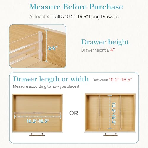 8 Pack Drawer Dividers for Clothes, 4" High 10.2"-16.5" Adjustable Expandable Dresser Drawer Organizer, Clear Plastic Separators for Dresser, Baby Clothing, Underwear, Cosmetic, Toiletries - view 3