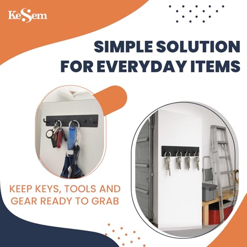 Key Holder Wall Mount, Key Rack with 4 Hooks for Wall/Door Mounted Metal Keys Rail Hanger, 2 Installation Options Self Adhesive or Screws, Black - view 6