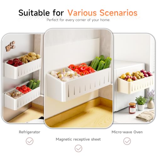 Magnetic 3‑Compartment Kitchen Storage Bin, Ventilated Fridge Organizer & Rack for Spices & Small Fresh Produce, No Drill Wall Mount Kitchen Condiment Storage Organizer - view 6