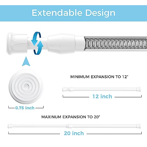 Spring Tension Curtain Rods Short Tension Rod (White,12" to 19"-2Pcs) - view 2