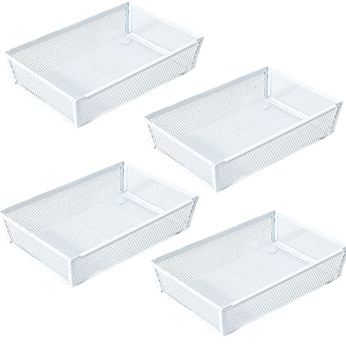 Mesh Tray Kitchen Drawer Utensil Cutlery Tray Office Supplies with Inter-locking Arm Drawer Dividers Organizer for Silverware, Flatware, Home,Office, School,Bedroom(9＂X6＂4pack) White