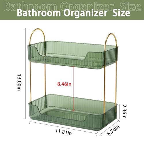 Bathroom Counter Organizer Countertop Storage, Cosmetics Skincare Shelf, Makeup Organizer Perfume for Dresser Vanity Tray, Spice Rack for Kitchen(2 Tier-Green) - view 3