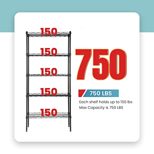 Adjustable NSF-Certified Metal Shelf Wire Shelving Unit Storage for Small Places Restaurant Garage Pantry Kitchen Garage Rack (Black, 21.5L x 11.6W x 47.6H) - view 4