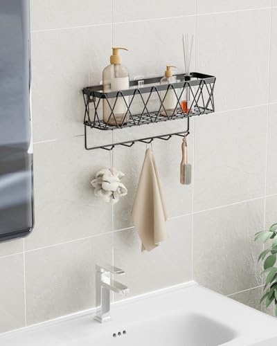 Key Holder Wall Mount Adhesive- Key and Mail Holder for Wall with 5 Hooks, Wall Mounted Mail Organizer and Key Rack, Modern Basket Key Hanger for Entryway, Home, Living Room Wall Decor, Black - view 5