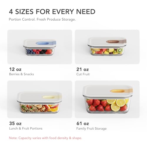 4 Set Glass Produce Containers for Fridge with Slide Lid - view 4