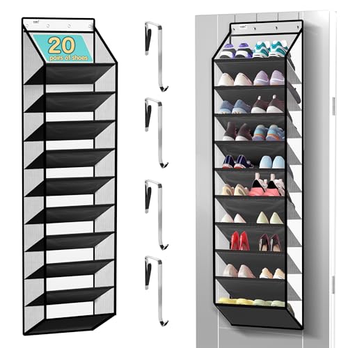 10 Tier Hanging Shoe Rack - Heavy Duty Behind The Door Hanging Shoe Rack, Sturdy Oxford Cloth, 20+ Pairs Over The Door Shoe Cabinet for Boots and Sneakers - Save 50% Closet Space! (Piano White)