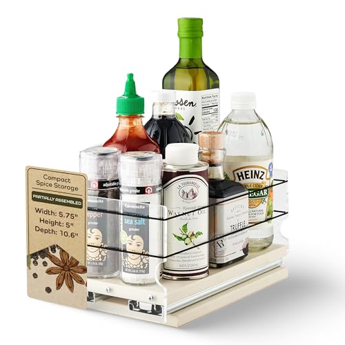 Heavy Duty Kitchen Spice Rack Storage - Pull Out Drawers For Kitchen Cabinets - Sliding Pantry Organizers - Seasoning Cabinet Pull Out Shelves - Made in USA - 5.75"W x 5.0"H x 10.6"D