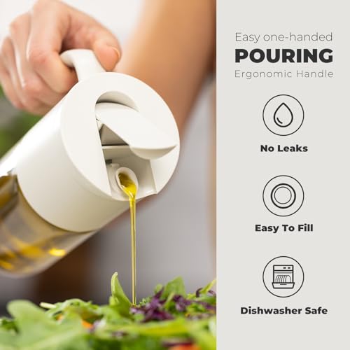 Olive Oil Dispenser Bottle 18.6oz – Auto Flip Glass Vinegar Bottle with No-Drip Spout for Kitchen Cooking, Oil and Sauce Dispenser, Light Cream - view 3
