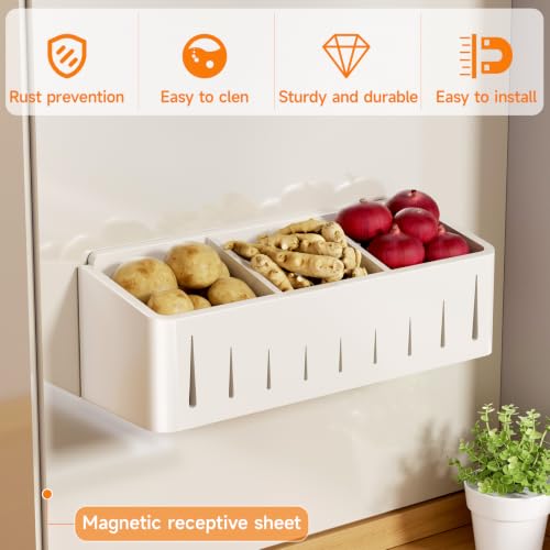 Magnetic 3‑Compartment Kitchen Storage Bin, Ventilated Fridge Organizer & Rack for Spices & Small Fresh Produce, No Drill Wall Mount Kitchen Condiment Storage Organizer - view 5