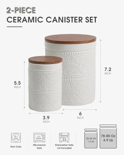 Ceramic Canister Sets for the Kitchen, Flour and Sugar Storage Containers, Coffee Canister with Airtight Lid for Countertops, Spices, and Food,(Lace Emboss) - view 2