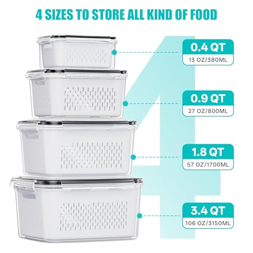 4 Pack Fruit Storage Containers for Fridge Set, BPA Free Produce Containers - view 3