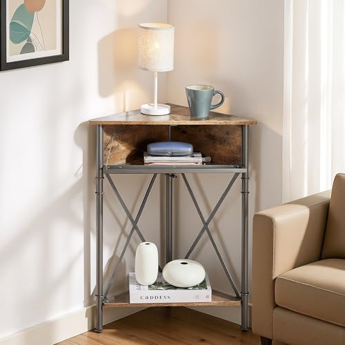 Corner Table/Cabinet with Flip Door and Storage Shelves, Free-Standing Organizer for Compact Space in Living Room/Study/Lobby/Bedroom,Industrial - view 3