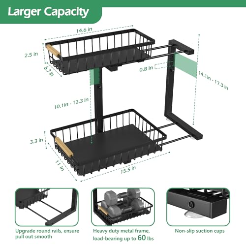 Under Sink Organizer 2 Packs, Pull Out Kitchen Sink Organizer, 2 Tier Slide Out Kitchen Organizers and Storage Bathroom Under Cabinet Storage Shelf, Black - view 5