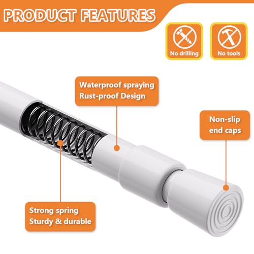 2 Pack 5/8" Spring Tension Curtain Rod, Adjustable Tension Rods White 18 to 30 Inch, RV Tension Bars, Tension Rod for Closet - view 3