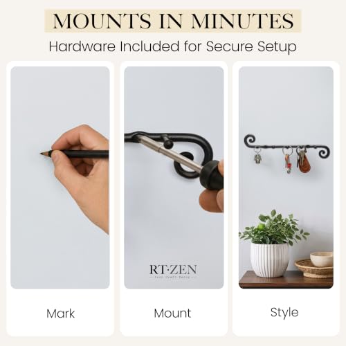 Farmhouse Small Key Holder for Wall, Wrought Iron Wall Mount Rack - view 6