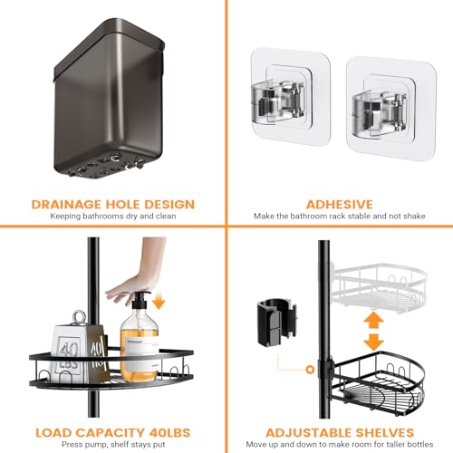 Adjustable Tension Pole Shower Caddy: Rustproof Corner Bathroom Organizer - view 5