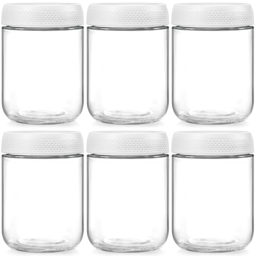 6-pack 16oz Glass jars with Airtight Lids, Overnight Oats Containers with Lids, Wide mouth Mason Salad jars, Glass Food Storage Containers for Snacks Yogurt Spice Sugar-White