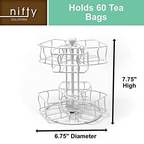 Nifty Tea Bag Spinning Carousel – 6 Compartments, Up to 60 Tea Bags Storage, Spins 360-Degrees, Lazy Susan Platform, Modern White Design, Home or Office Kitchen Counter Organizer - view 3