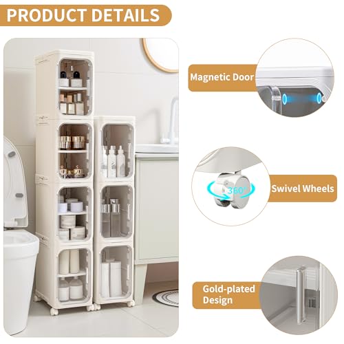 3-Tier Slim Narrow Bathroom Storage Cabinet, Cream White - view 4