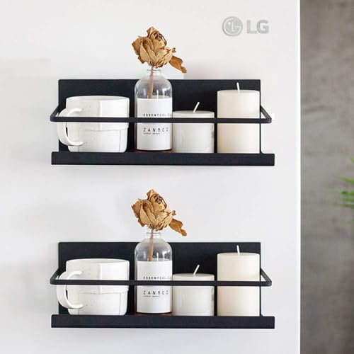 2Pcs Fridge Spice Rack Organizer Single Tier Magnetic Refrigerator Spice Storage Magnet Shelf, Black - view 3