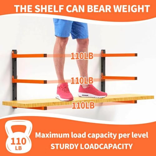 Heavy Duty Wall Mounted Lumber Storage Rack, 3-Level, 4 Pack Metal Garage Shelving System for Wood, Pipes & Skis, 300 Lbs Capacity Organizer Bracket (Black/Orange) - view 4