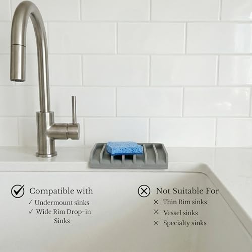 Silicone Sponge Holder, Soap Dish, Self Draining Kitchen Sink Organizer, Kitchen Accessories, Medium Grey - view 3