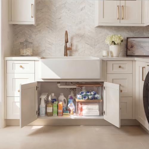 Stackable Storage with Bamboo Top for Laundry Room Organization, Extra Large Trash Bag/Garbage Bag Dispenser, Under Sink Organizer, Pantry Organizers - view 2
