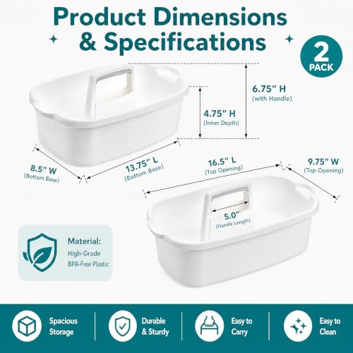 2 Pack Cleaning Supplies Caddy, Large Plastic Cleaning Supply Organizer Bucket with Handle Portable Housekeeping Shower Tote Caddy Under Sink Tool Storage Baskets for Dorm, Bathroom, Household - view 2
