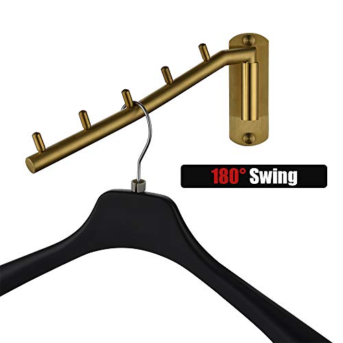 Folding Clothes Hanger Rack, Stainless Steel Swing Arm Hook Holder, Clothing Hanging System Drying Closet Storage Organizer Brushed Gold Wall Mount, SHR100-BG - view 3